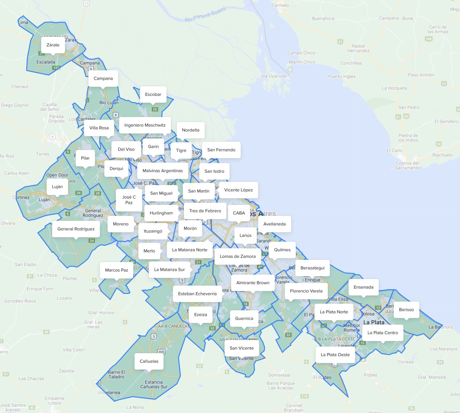 Mapa de cobertura de FullyFlex en Buenos Aires